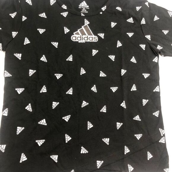 Brand New Adidas Black & White Logo Tulip-Hem Tshirt For Girls Size Medium 10/12 - Picture 4 of 8